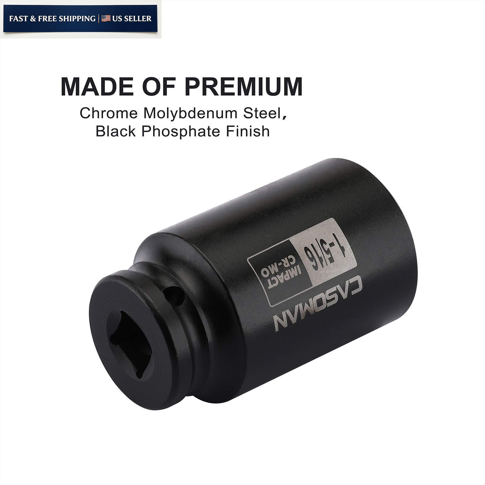 CASOMAN 1/2-Inch Drive 6-Point Deep Impact Socket- 1-5/16» 33.34 mm (Deep)