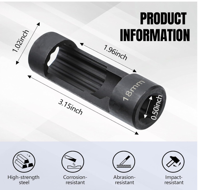 Wuyaoyao 18mm Suspension Strut Nut Socket Tool, 12 Point 1/2″ Drive Nut Socket f