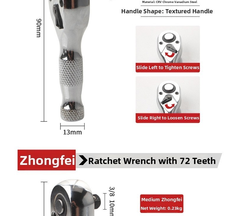Short Handle 72 Tooth Ratchet Wrench Set with Quick Release Socket System