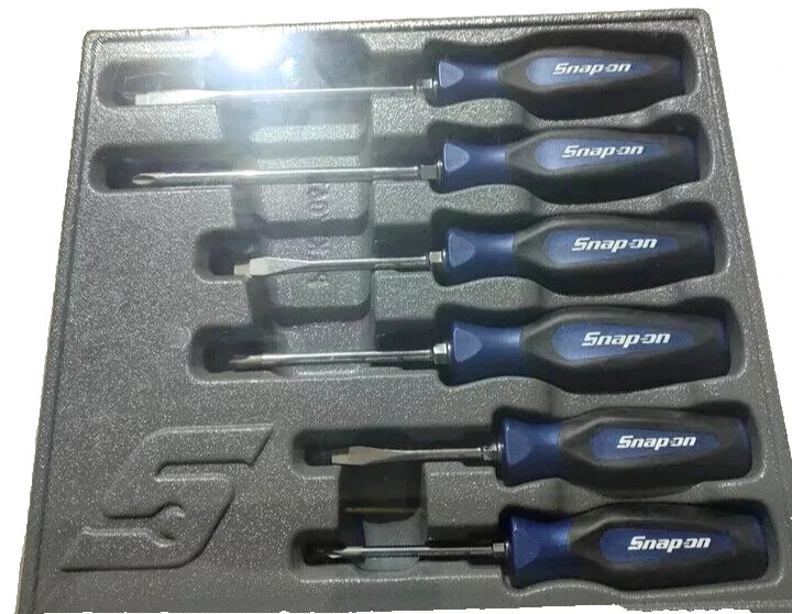 Snap-on Tools 6pc POWER BLUE Soft Grip Combination Screwdriver Set SGDX60BMB NEW