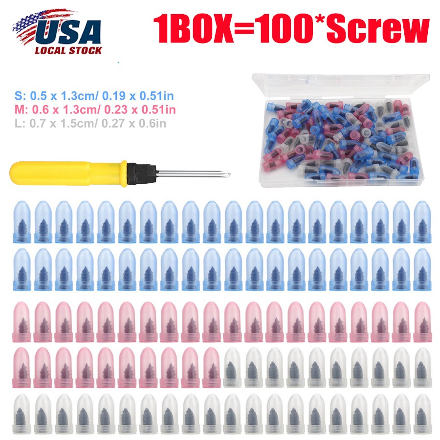 100-300x Tire Repair Rubber Nails Tyre Puncture Repair Screws Kit w/ Screwdriver