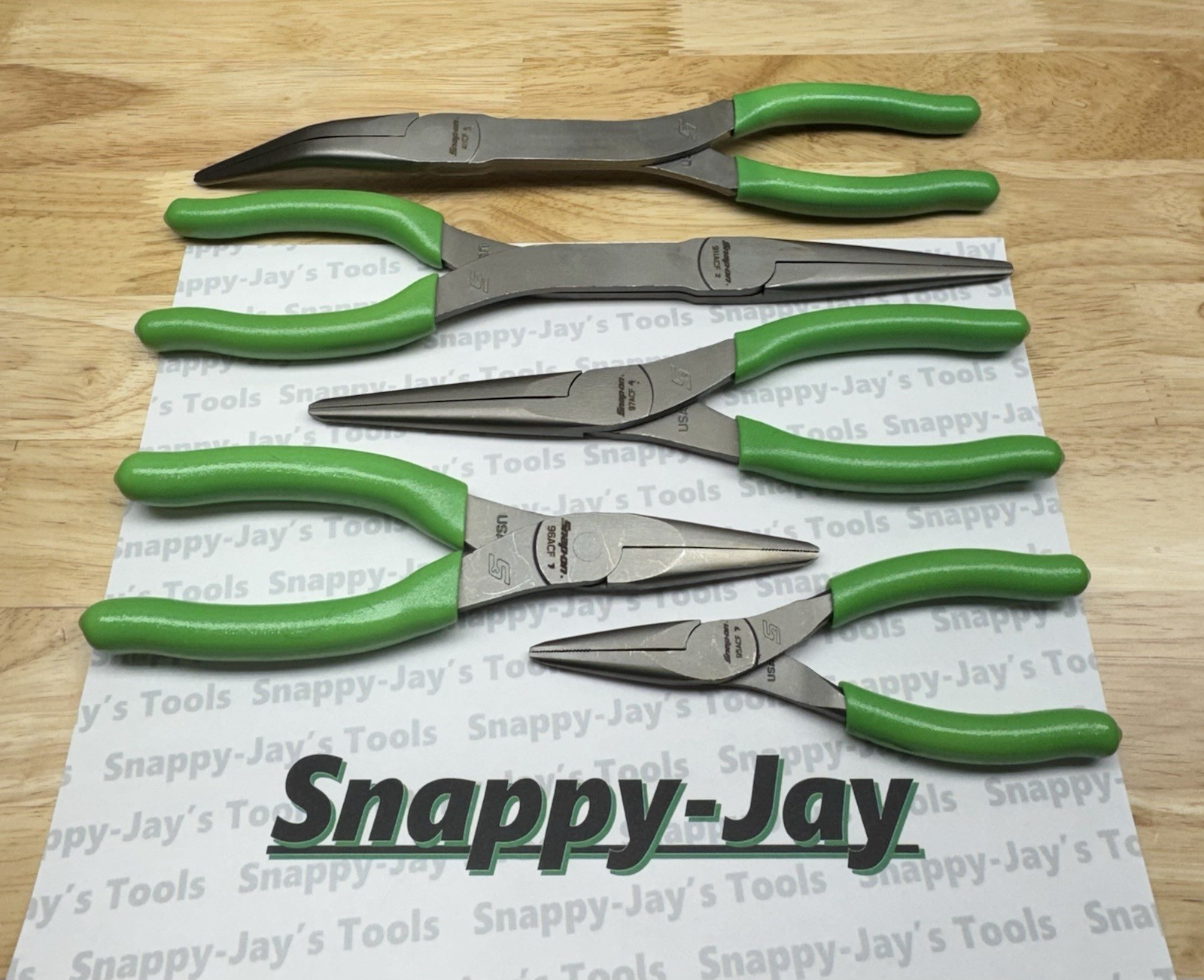 Snap-on Tools USA NEW 5pc GREEN Talon Grip Needle Nose Plier Set LONGNOSE5G