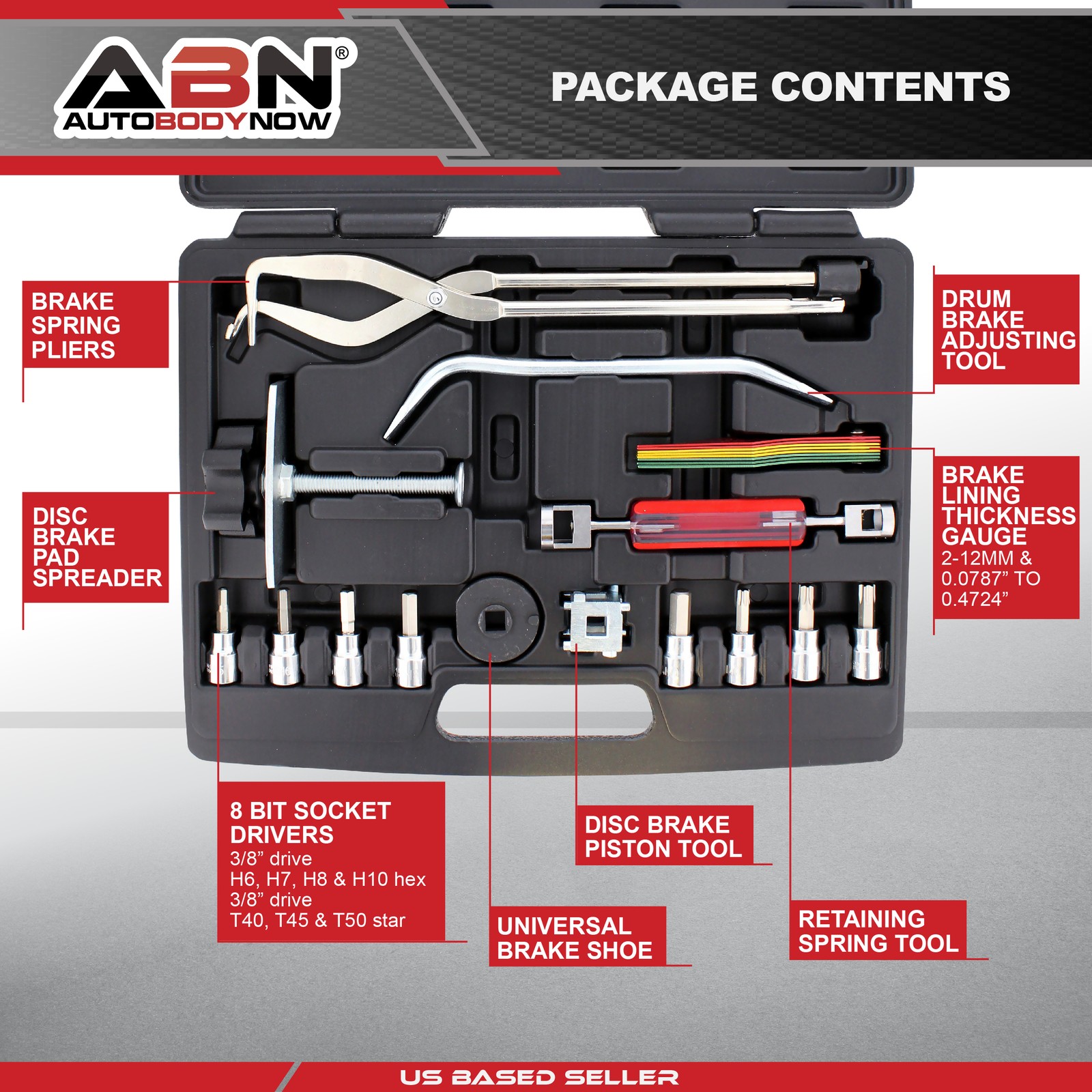 ABN | Brake Tools 15-Piece Brake Kit with Brake Caliper Tool Brake Drum Puller