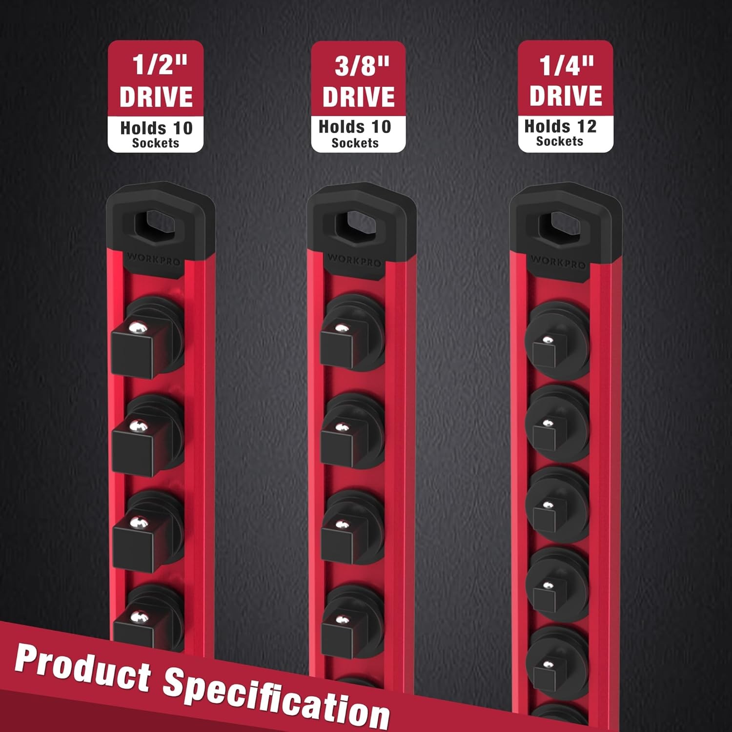 Magnetic Socket Organizer, 1/2-Inch Drive Aluminum Alloy Sockets Rail
