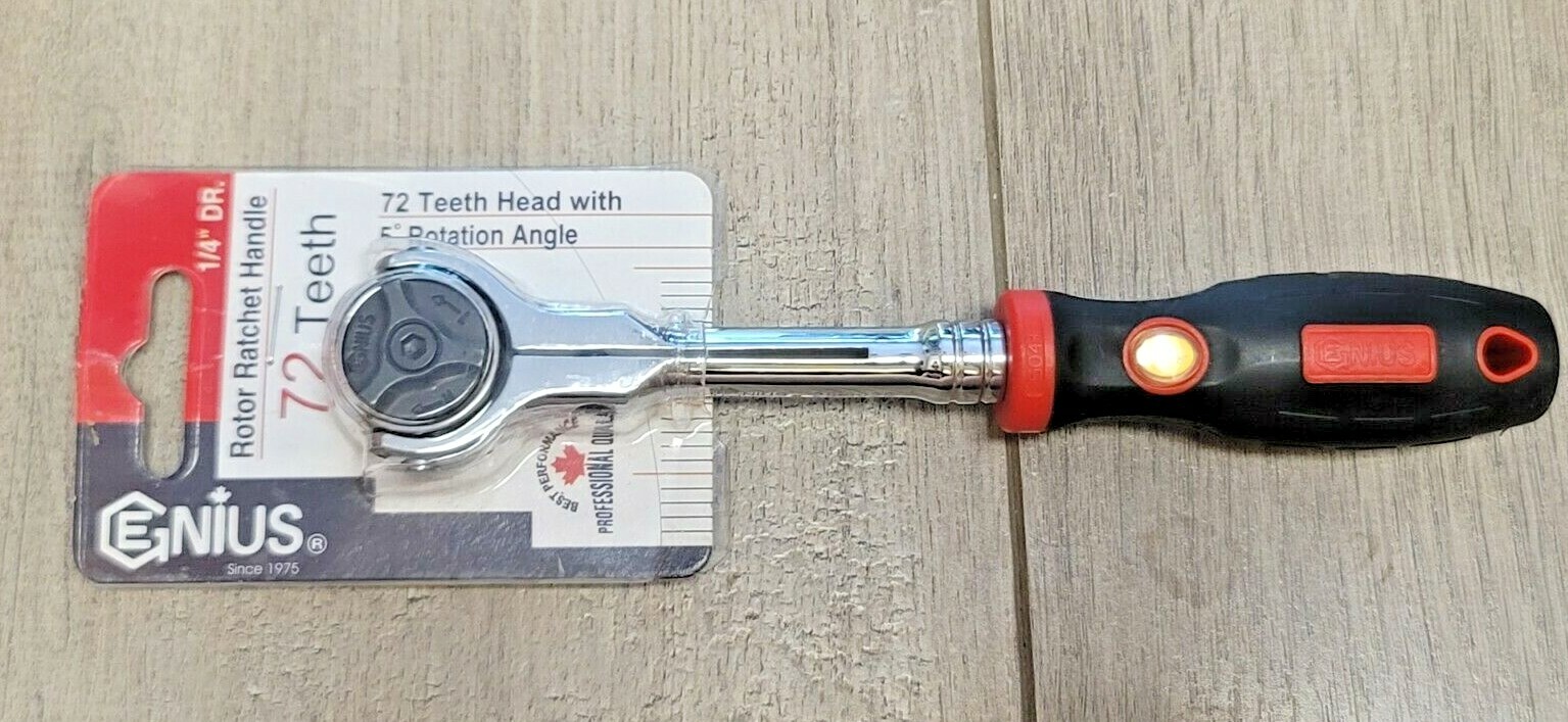Genius Tools 1/4″ dr Long Handle Rotor Ratchet w/ Comfort Grip Handle #281802S