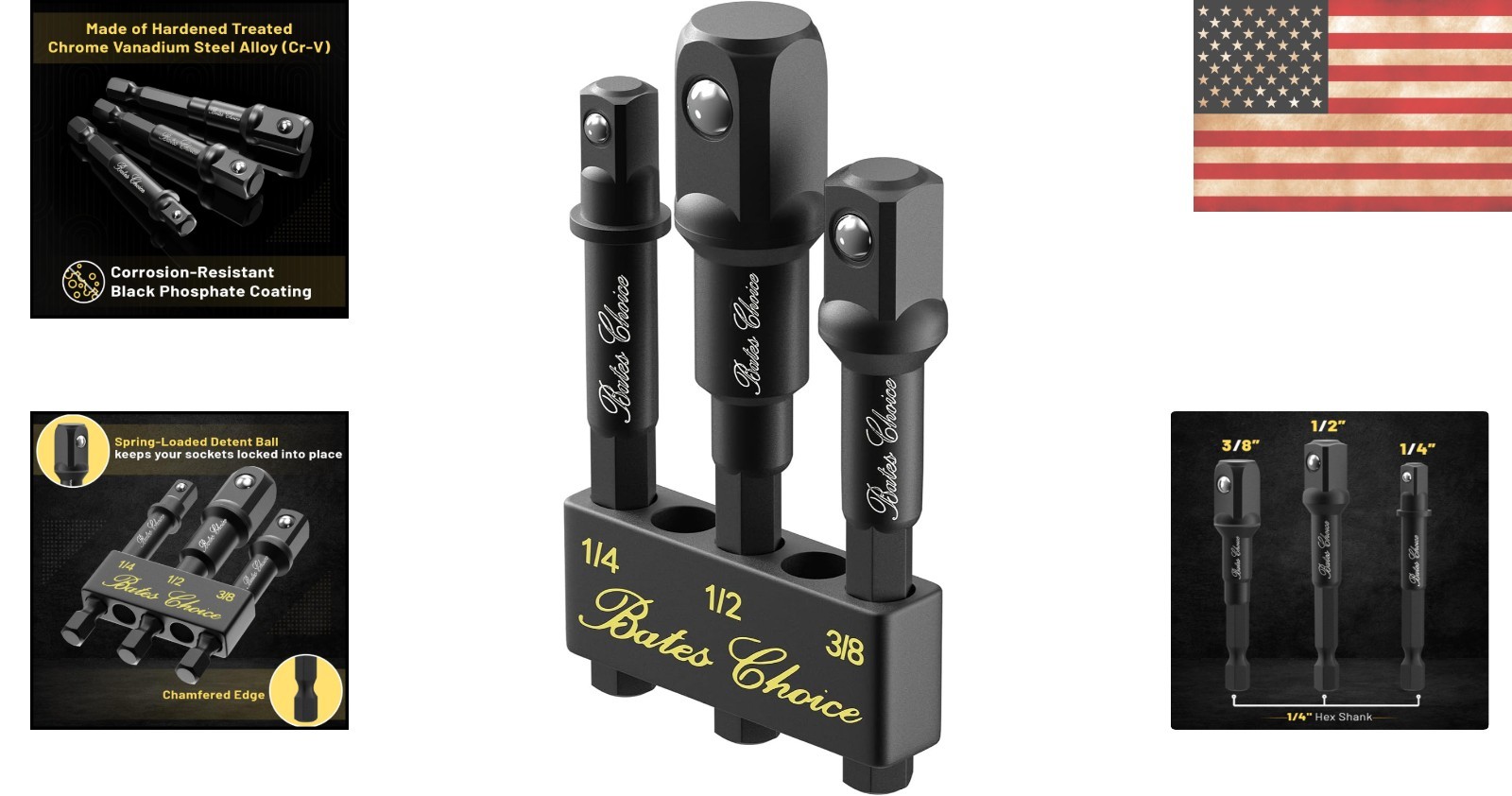 Versatile 1/4, 3/8 & 1/2 Chrome Vanadium Impact Socket Adapter Set by Bates