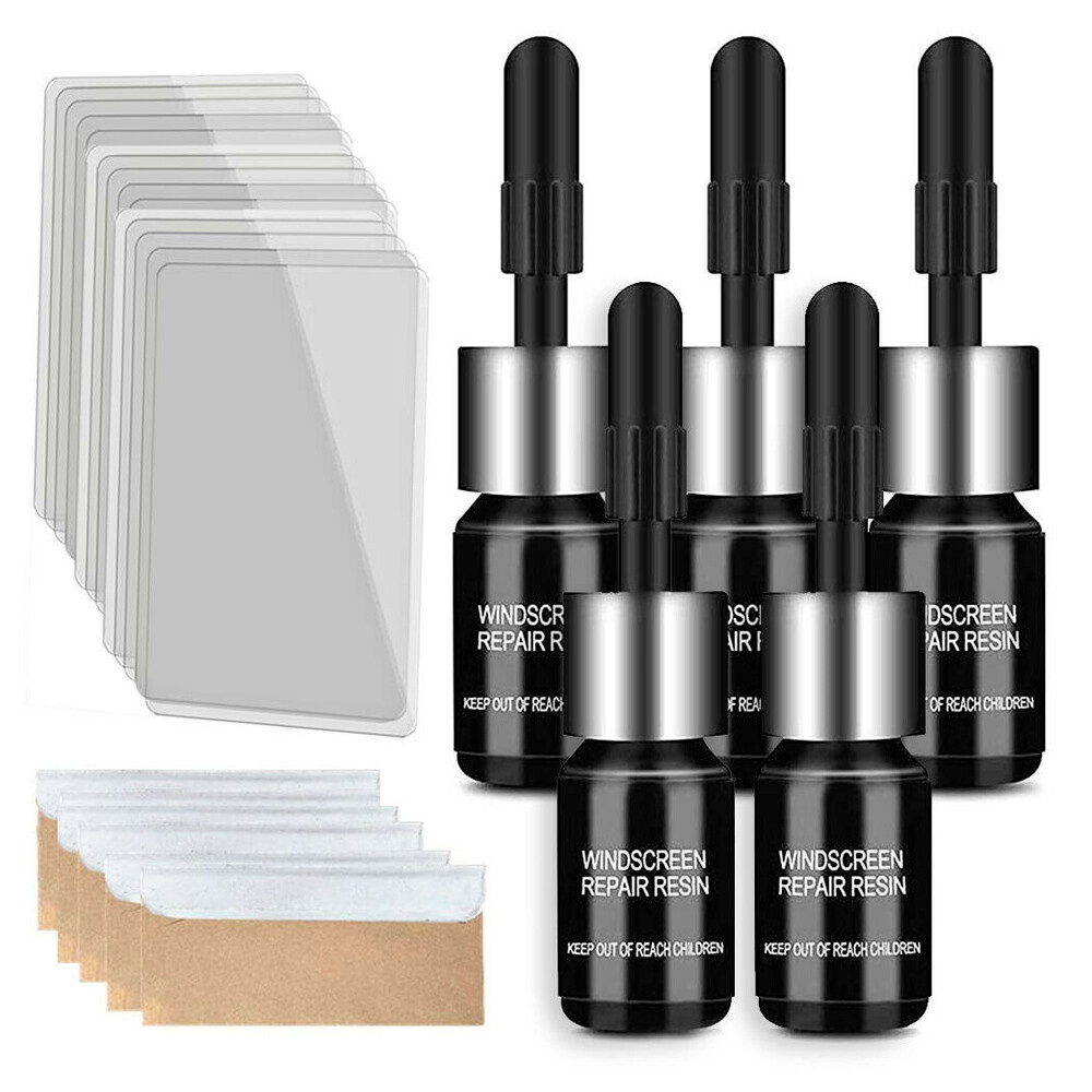 Car Window Cracks Gone Glass Repair Fluid Windshield Repair Kit-5PCS Black/White