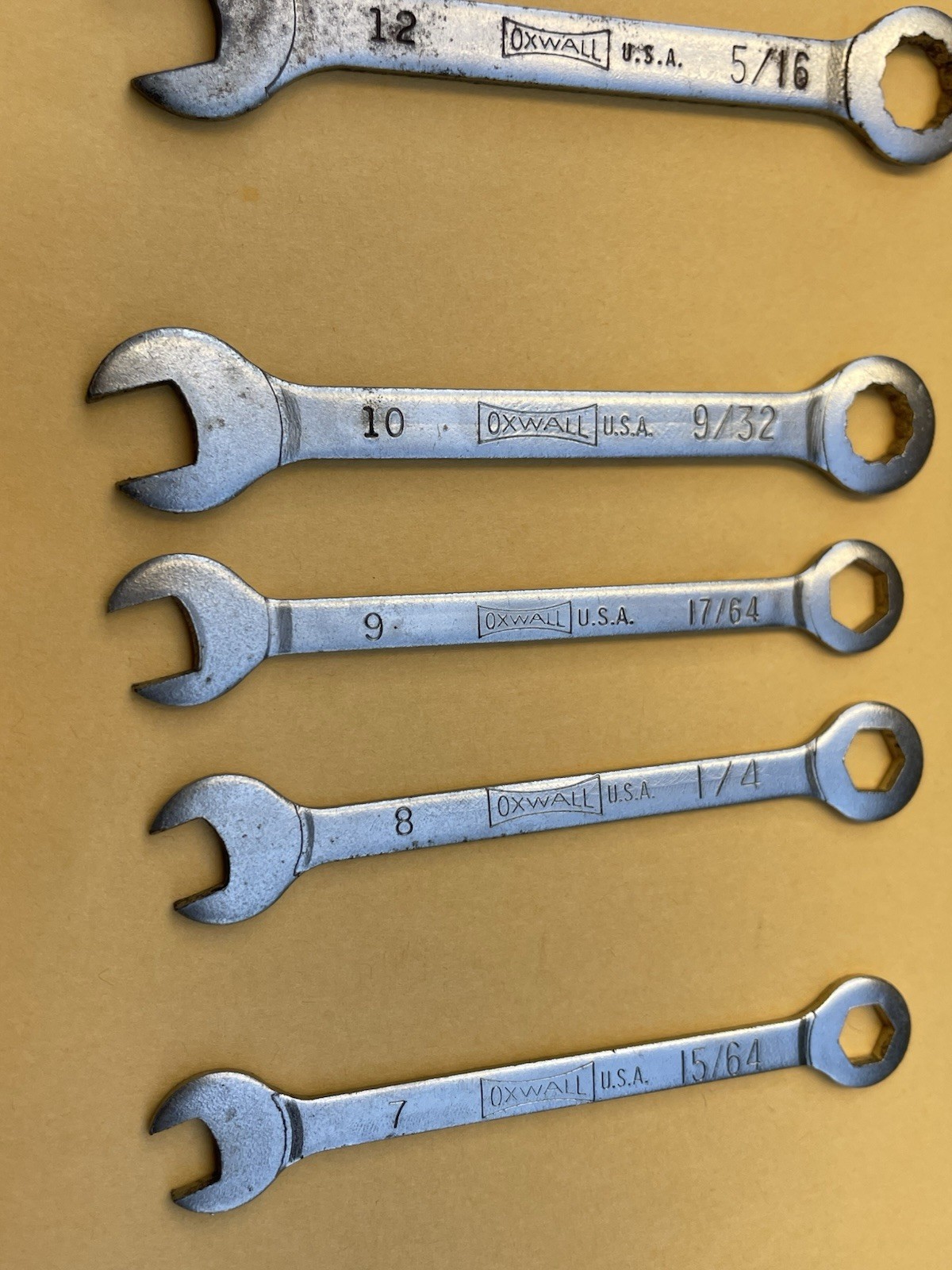 Vintage Oxwall #3973 16 Pc. Box & Open Wrench Set SAE E-Z HANG-UP KIT