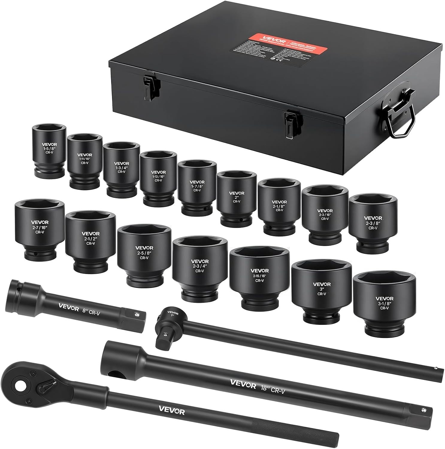 High-Torque 21-Piece Impact Socket Set with Extension Bars