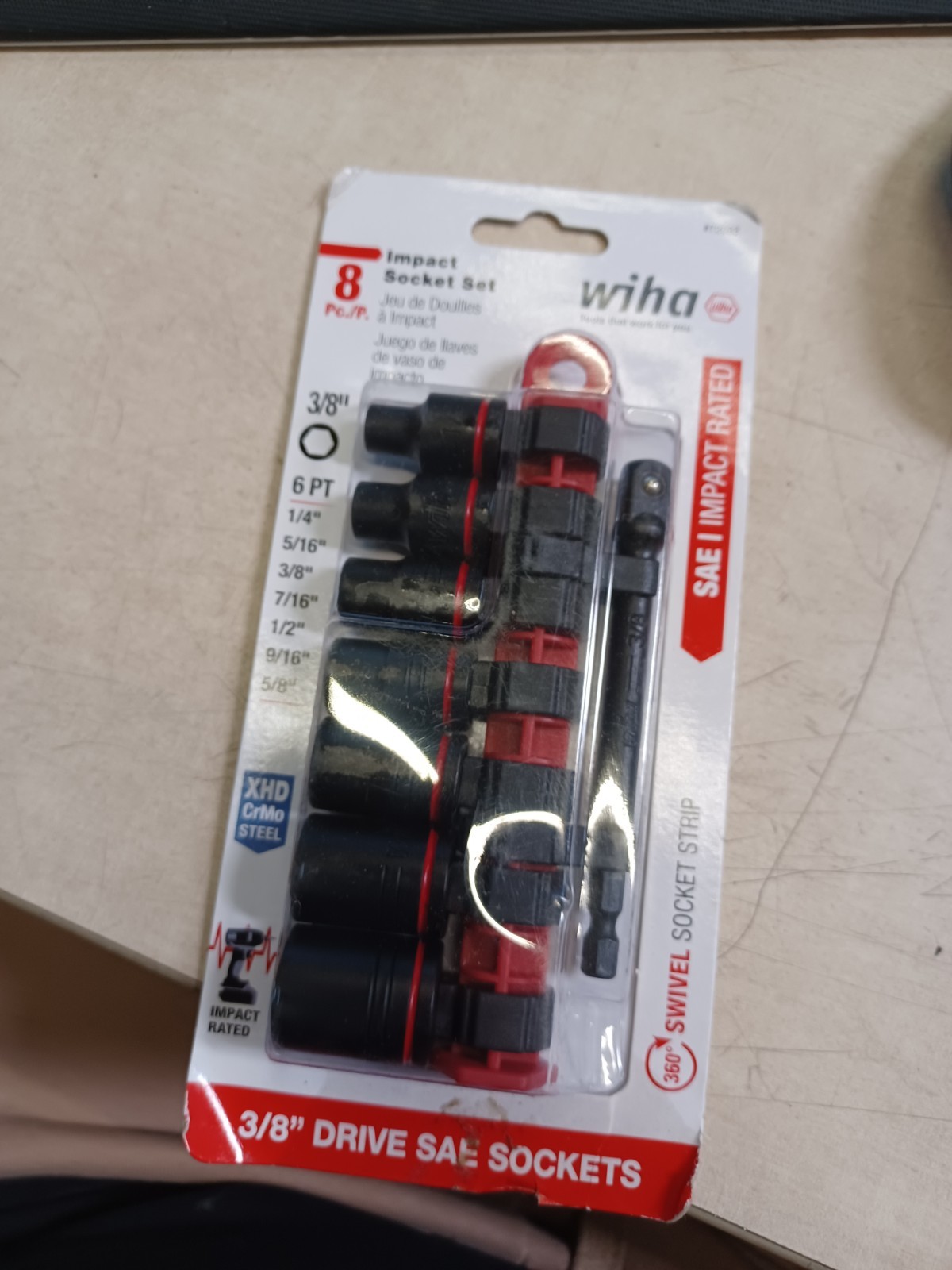 Wiha 72093 8 Piece 3/8″ Drive SAE Impact Socket Set
