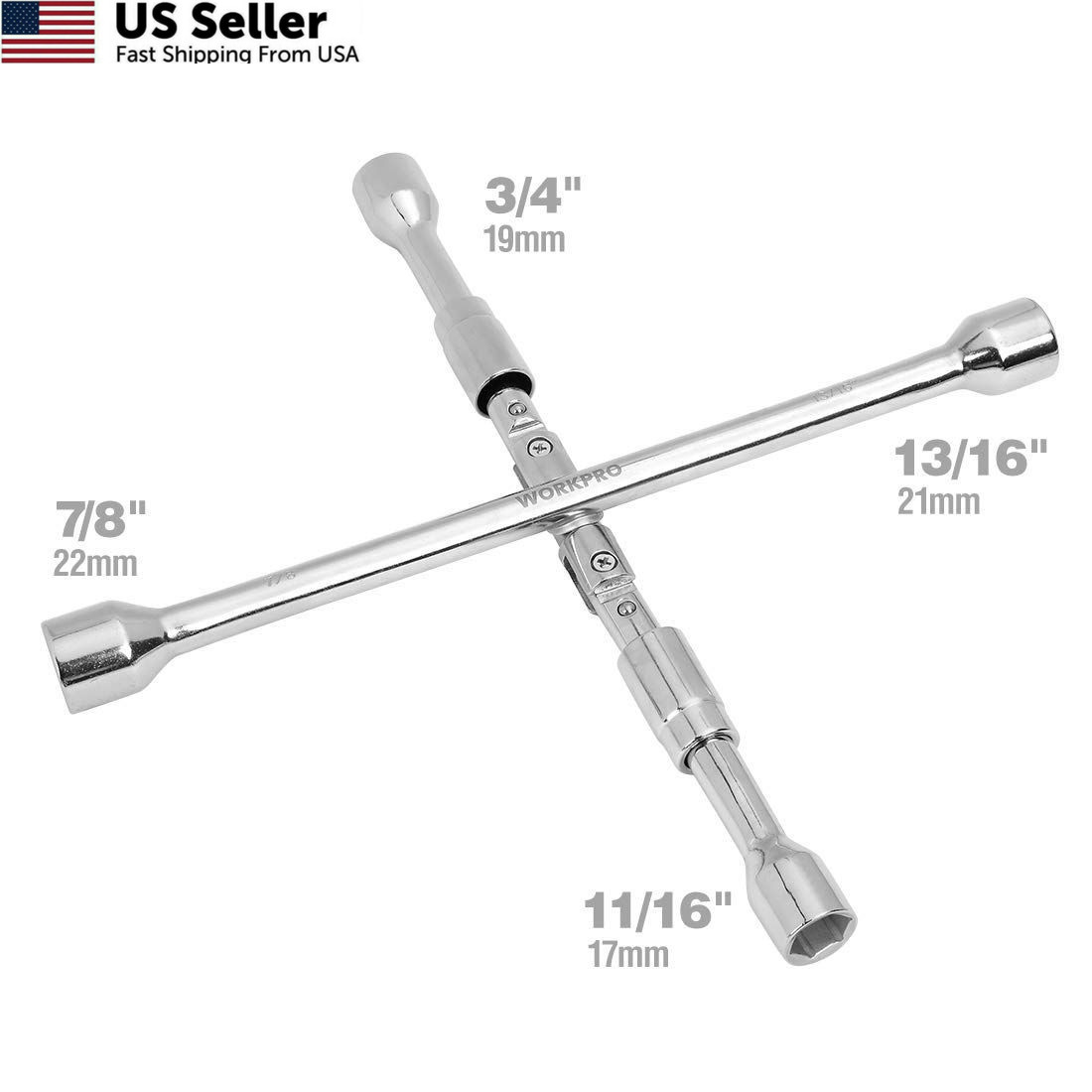 WorkPro 14-Inch Universal Folding Lug Wrench, Silver