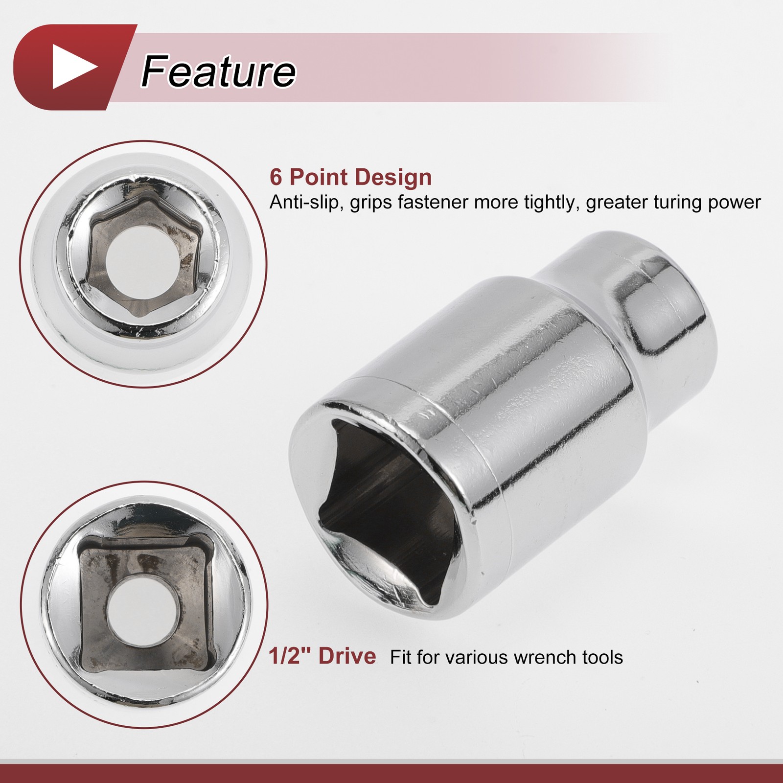 Universal 1/2 Inch Drive Impact Socket 10mm 6 Point Carbon Steel 1 Pcs 38mm