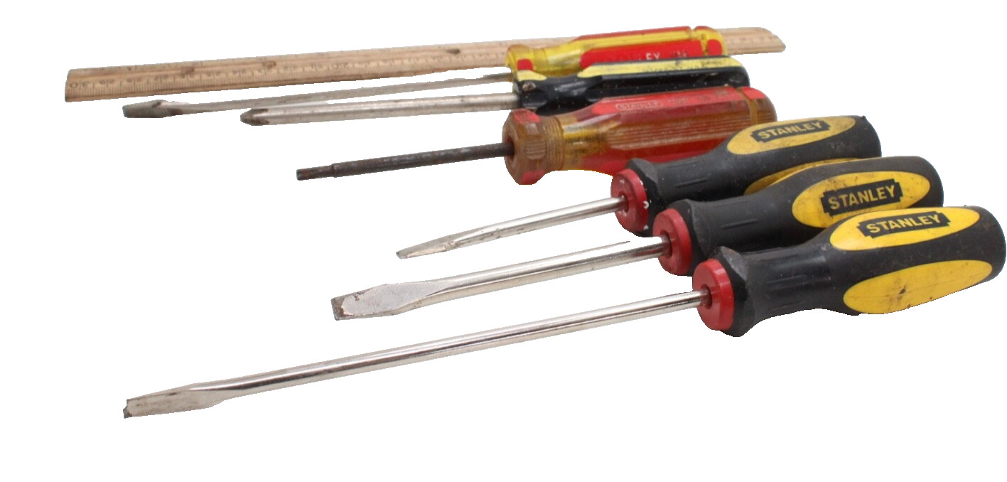 Stanley Screwdrivers Lot of 6 4 Flat 1 Philips 1 Torx T20 Hard and Soft Grip