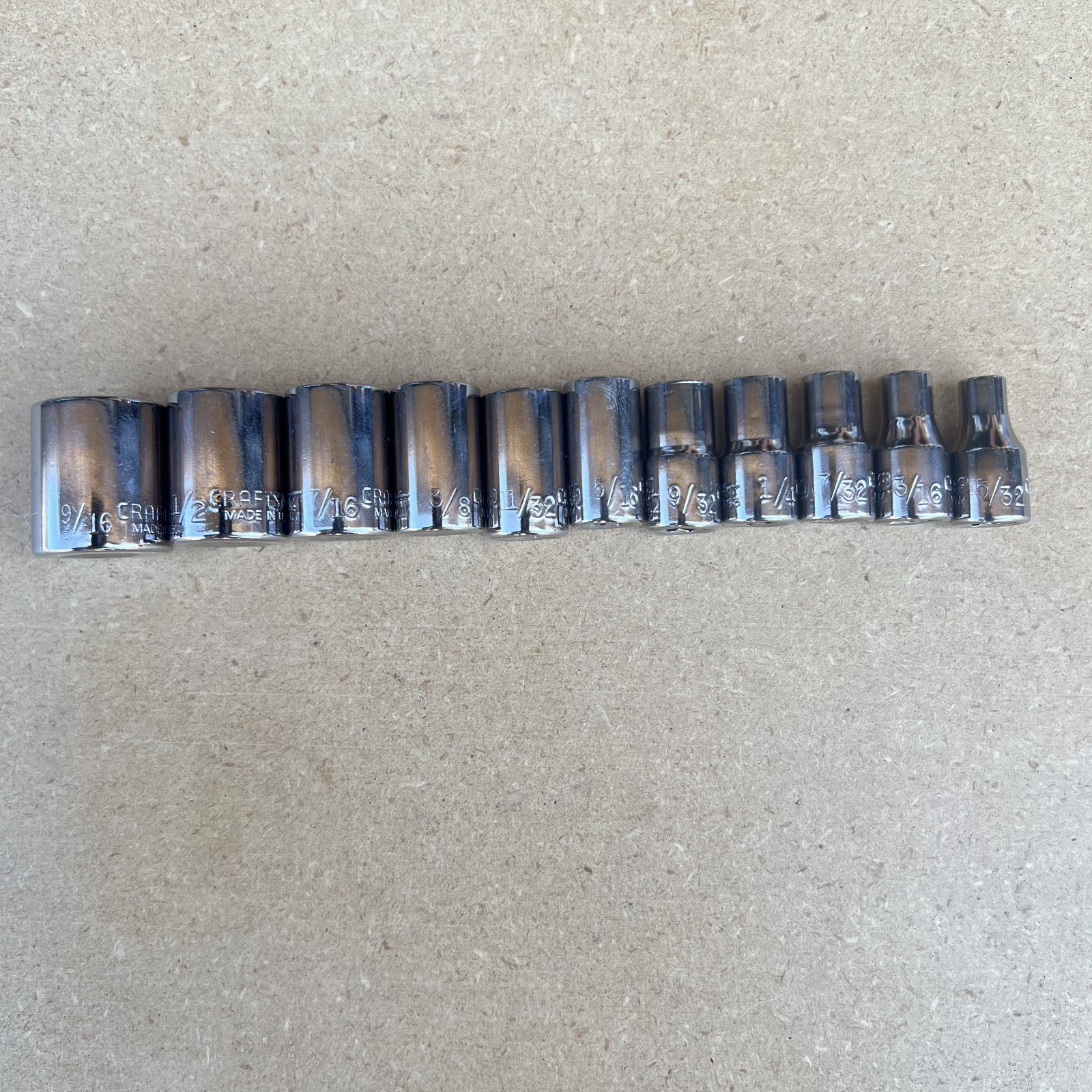 Craftsman 1/4″ Drive SAE Socket Set 5/32″-9/16″ 6 Pt 11 Pcs G2 USA NOS w/ Tray