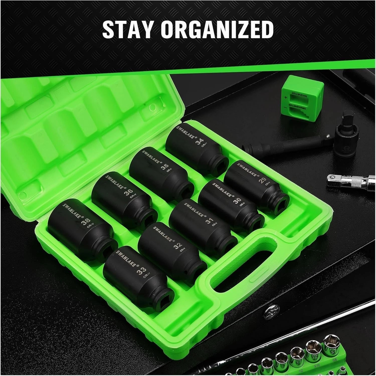 SWANLAKE 9-Piece 1/2″ Impact Axle Nut Socket Set, Deep Metric Large Socket Se…