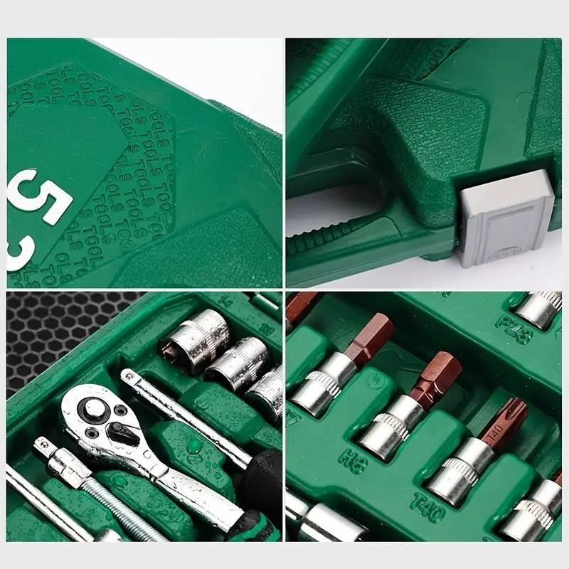 53PC Ratchet Wrench Socket Set Car Repair Machinery Hand Tool 1/4» Drive Metric