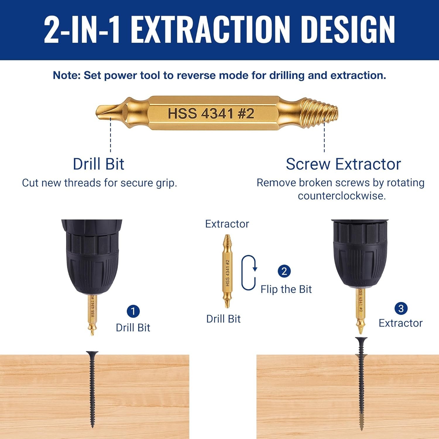 6-Piece Titanium Coated Screw Extractor Set with Portable Case