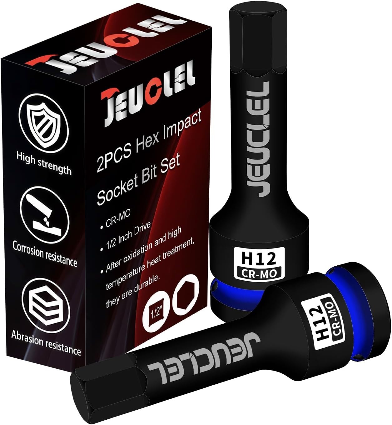 2Pcs 12mm Hex Impact Bit Socket, H12 1/2-Inch Impact Drive Allen Socket, Cr-M…