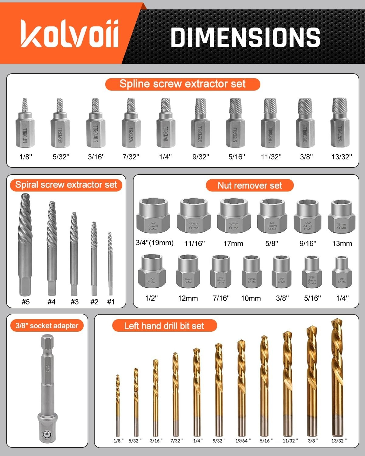 Bolt Extractor Kit, 39 Pieces Easy Out Screw Extractor Set, Left Hand Drill B…