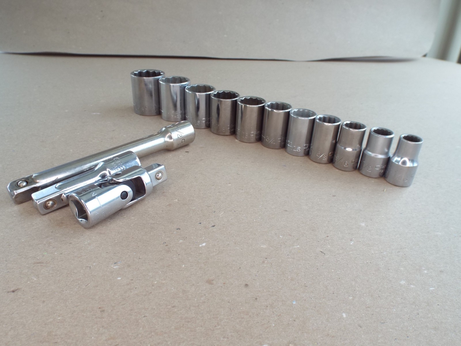 VTG 14 Pc Craftsman Socket Lot 1/2″ Dr 12 Pt 7/16″ – 1-1/8″ Ext, USA SAE -(Read)