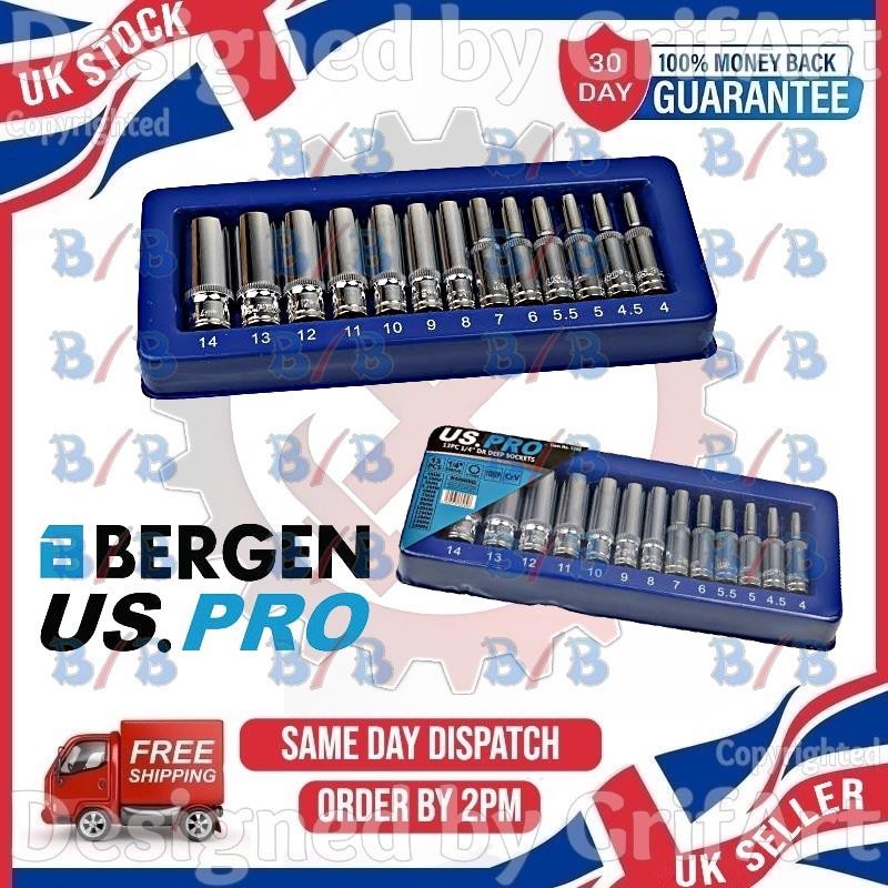 USPRO 13PC DEEP DRIVE 1/4″ INCH SOCKET SET 4-14MM DEEP SOCKETS LONG REACH CR-V