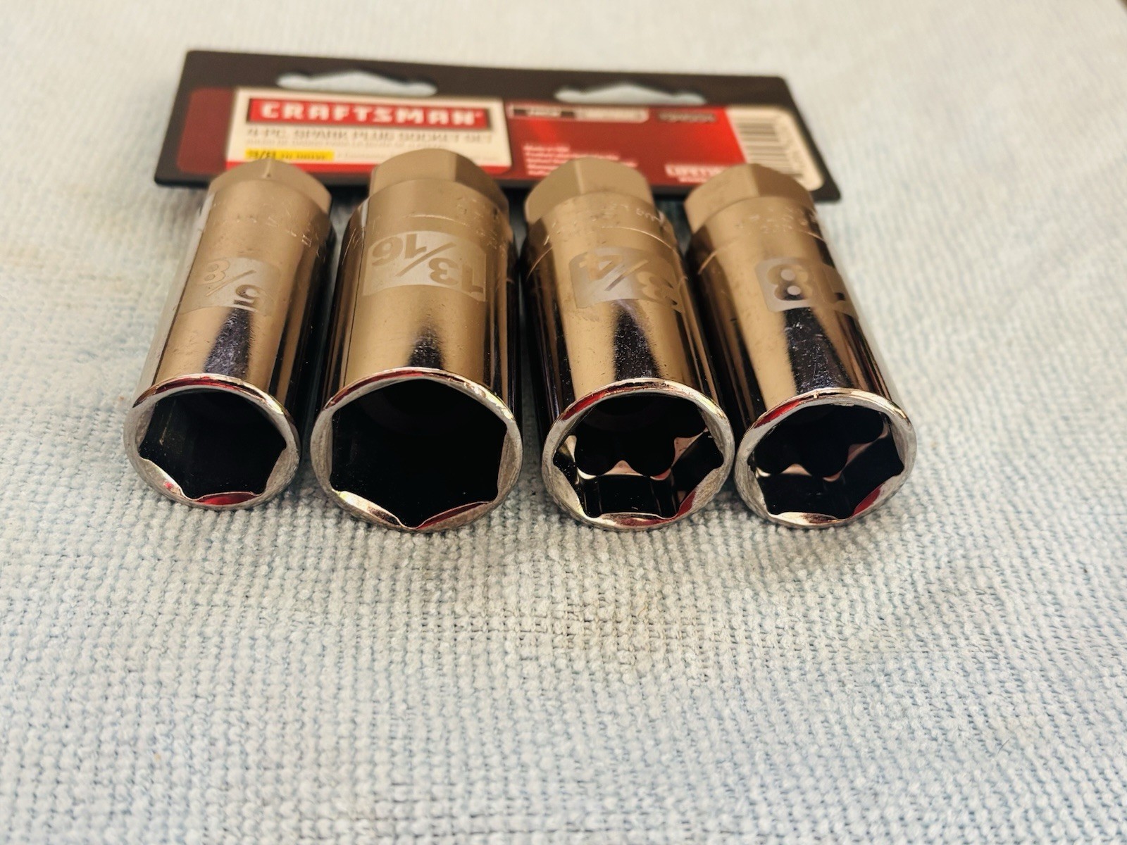 NOS Sears Craftsman Easy Read 4pc Spark Plug Socket Set 34504 USA SAE MM