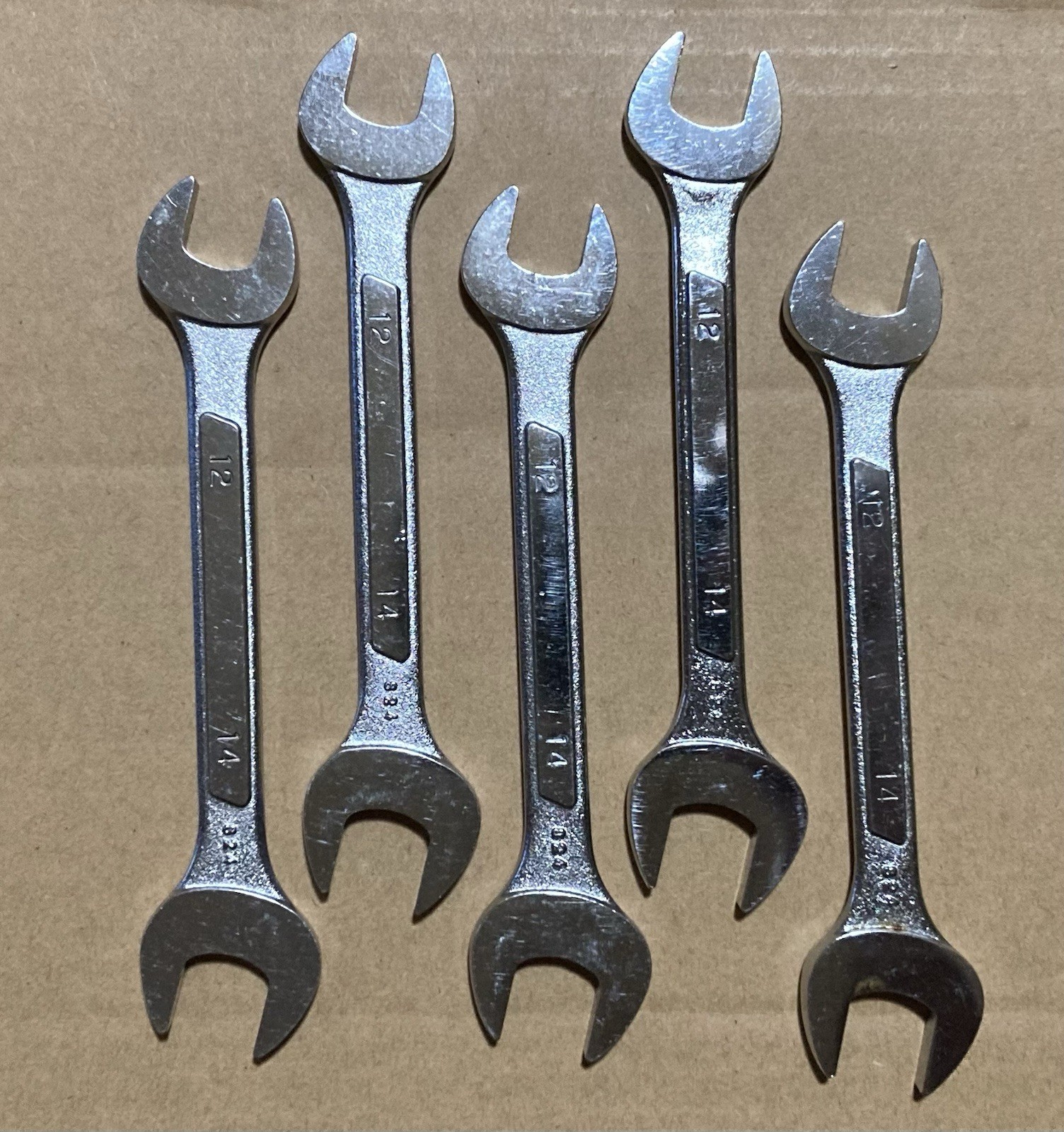 VTG 5pcs 12mm X 14mm Open End Non Marked Honda Motorcycles Wrenches/OEM Tools