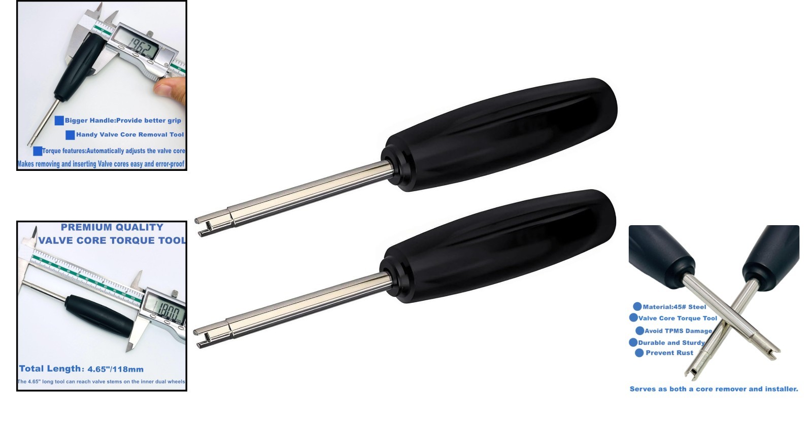 2 Pcs Valve Core Torque Tool for Cars & Bikes, Black & Silver, Professional