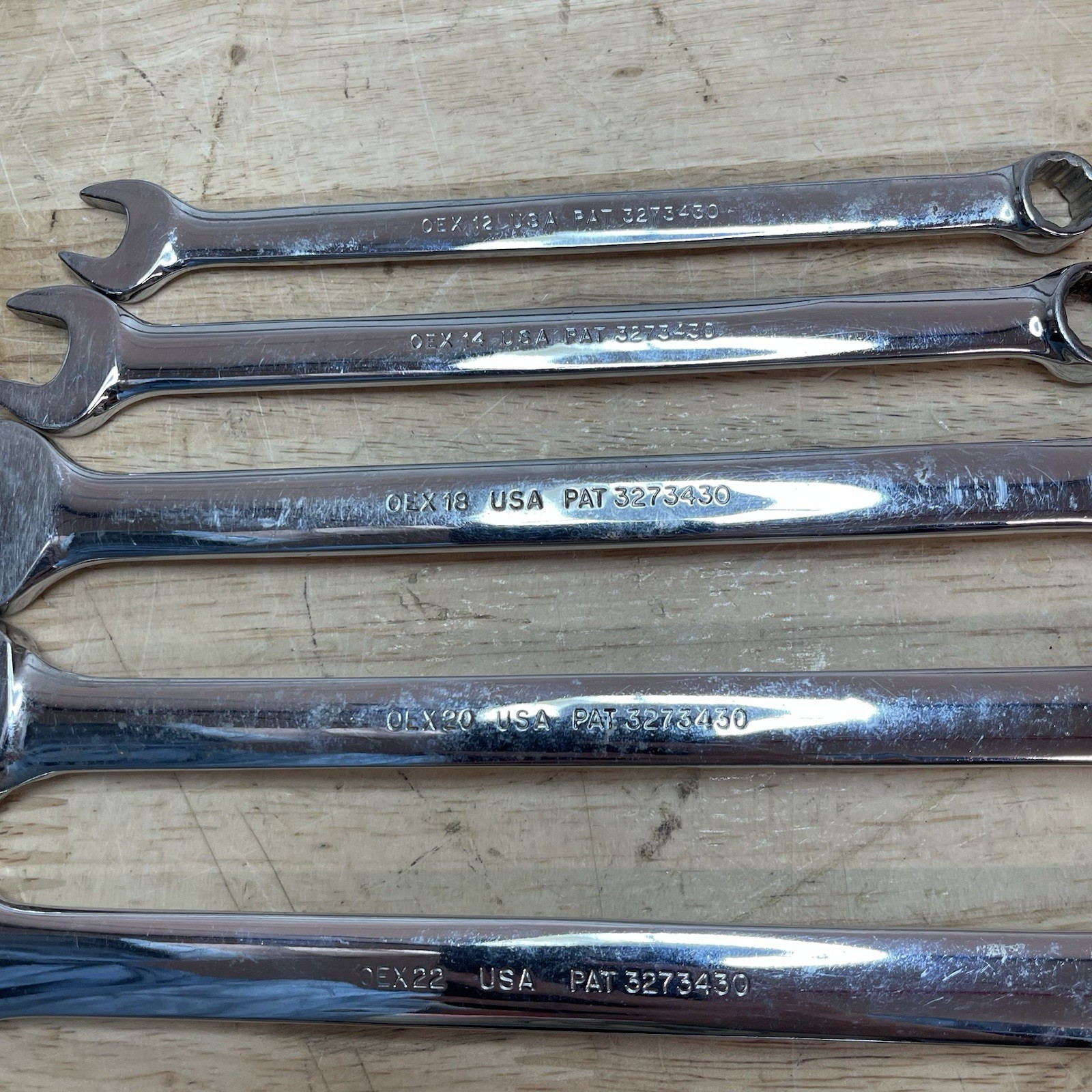 SNAP-ON 6 PC 12 PT COMBINATION WRENCHES (3/8″ OEX12- 3/4″ OEX24) USED.