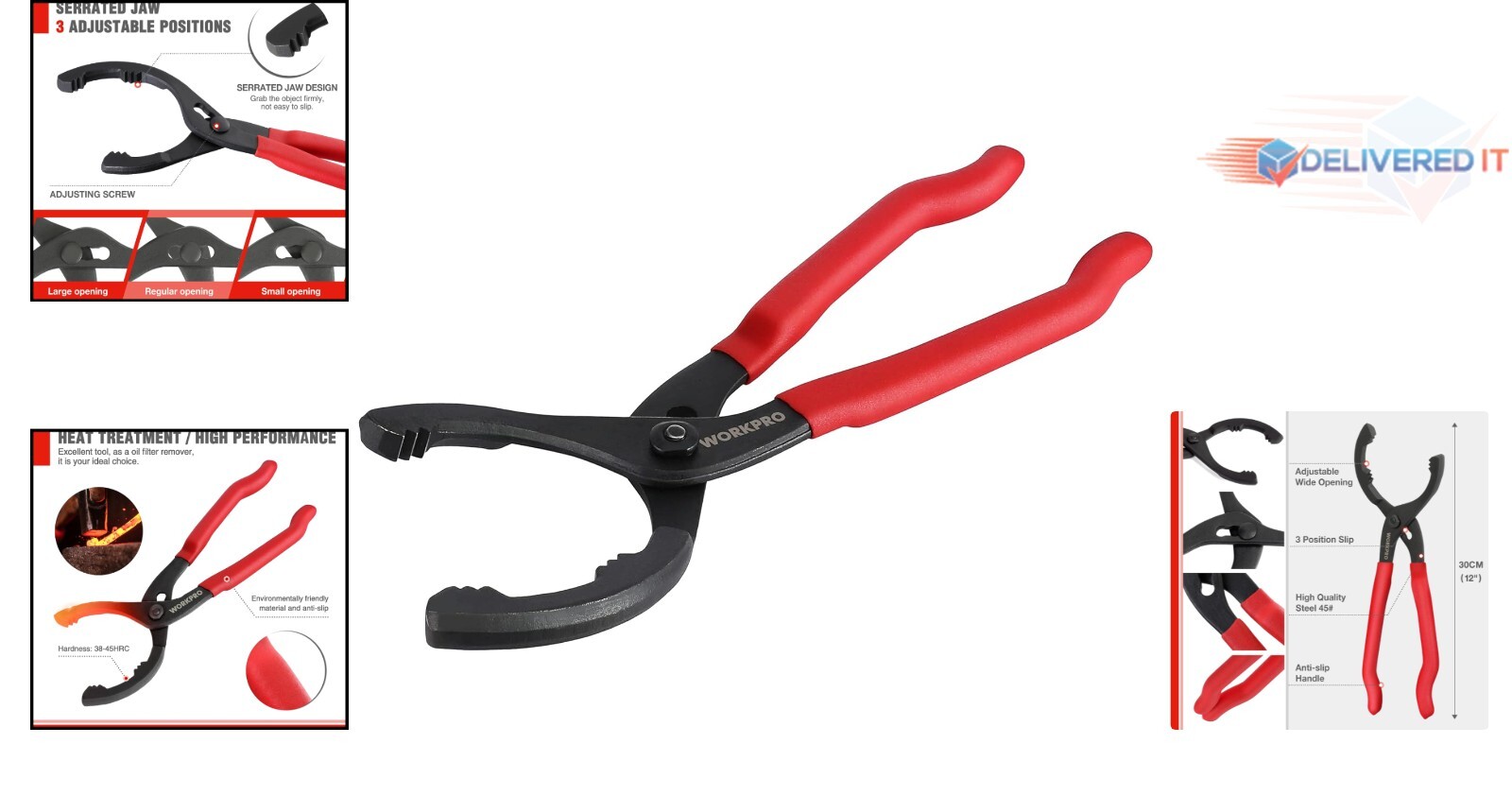 12″ Adjustable Oil Filter Pliers High Carbon Steel Tool for Engine Filters