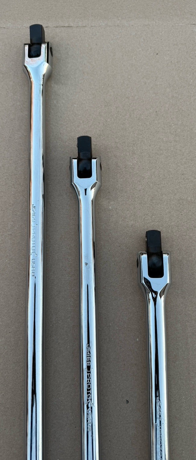 Proto 3pc 1/2” Drive Breaker Bar Set 24”, 18” & 15” w/ Knurled Handle Chrome NEW