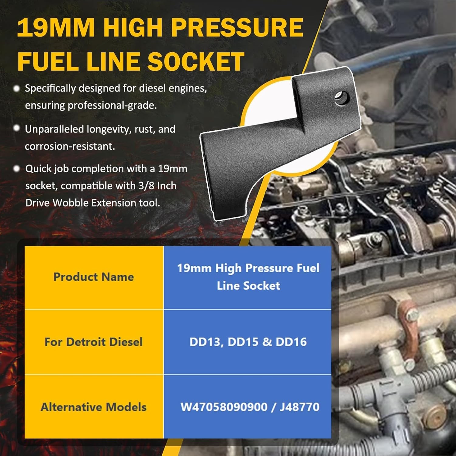 19MM High Pressure Fuel Line Socket Tool for Detroit Diesel DD13 DD15 DD16 Al…