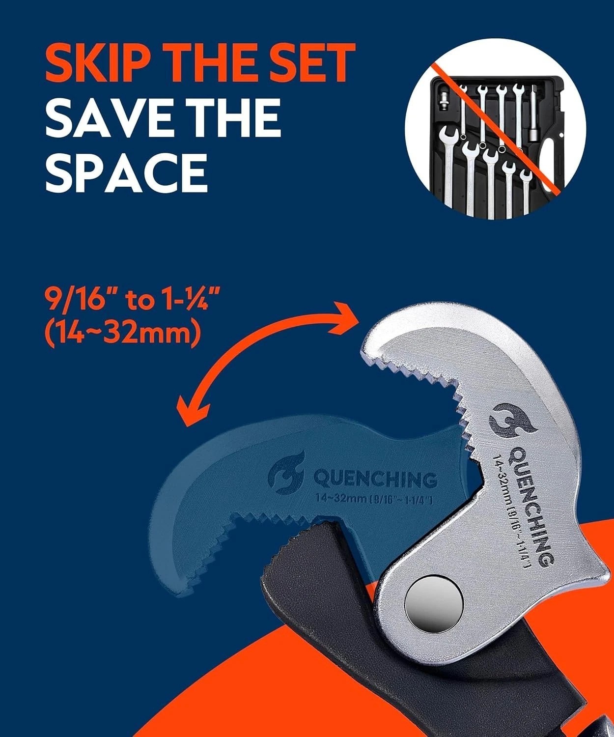 Versatile Crowfoot Wrench 9.5″: Auto Jaw 14-32mm, Rust Resistant Grip