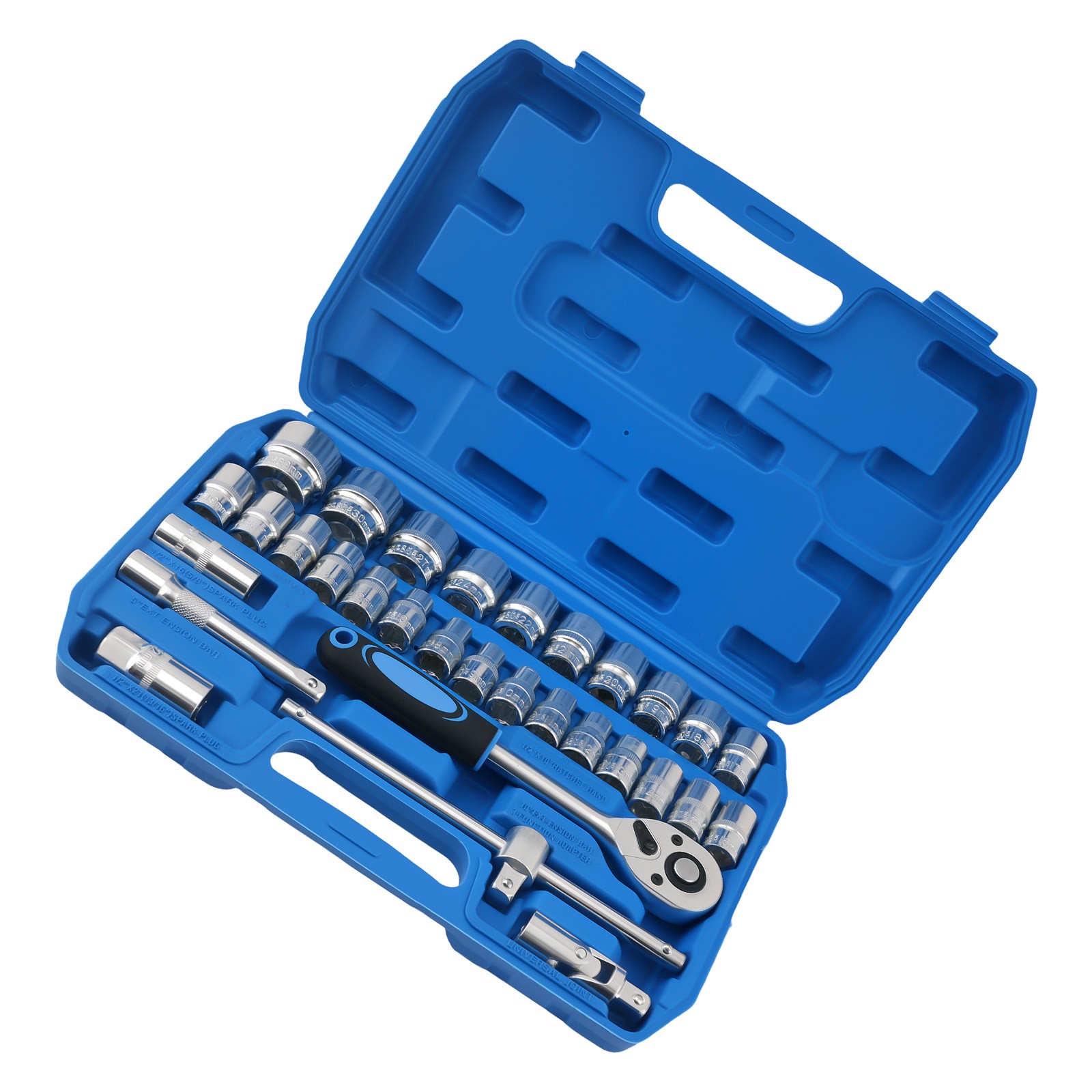 1/2″ Socket Set 32PCS 8-32mm Spark Plug 6-Point 12-Point Ratchet Handle Kit
