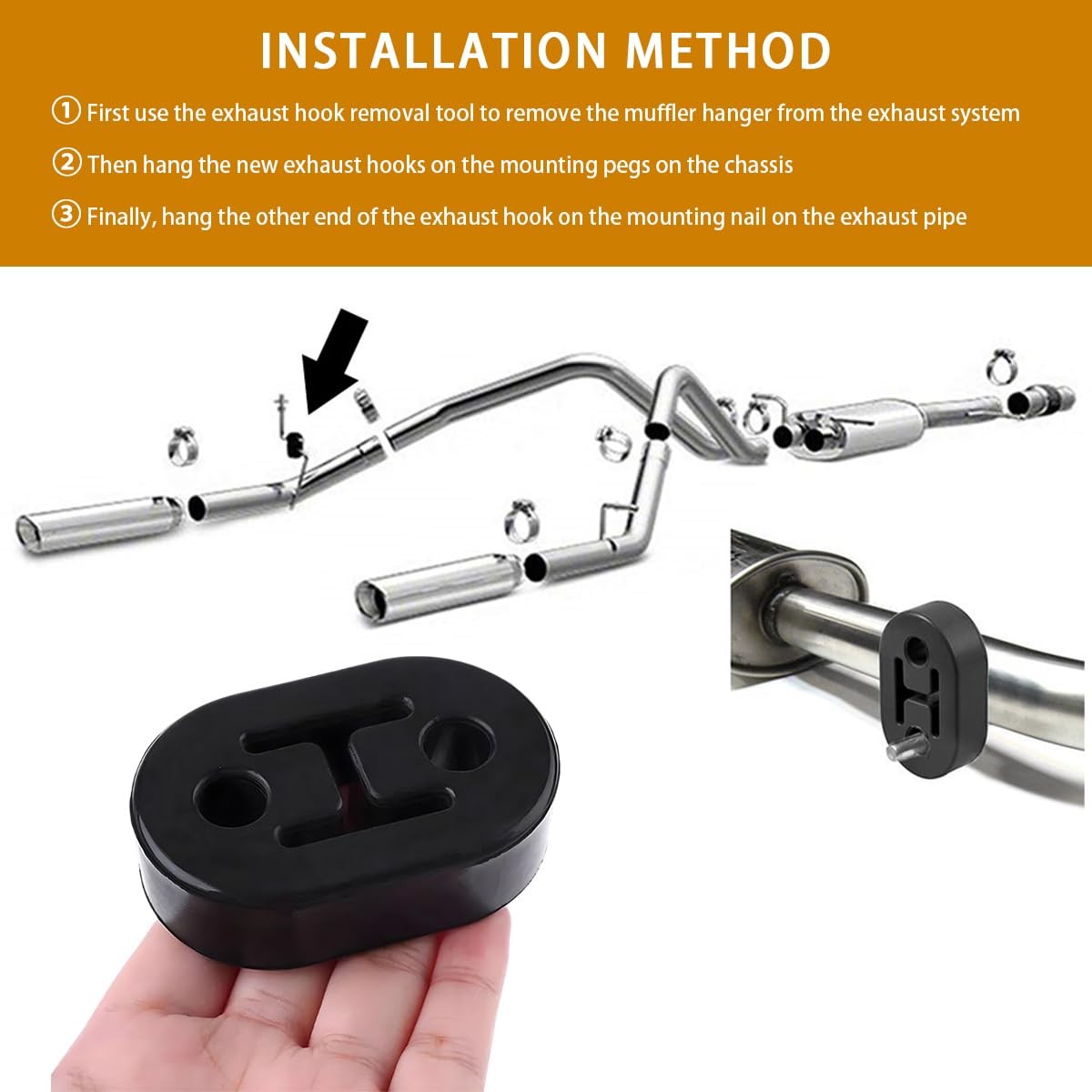2 Pack Car Exhaust Rubber Hanger 2 Holes Adjustable Muffler Hangers