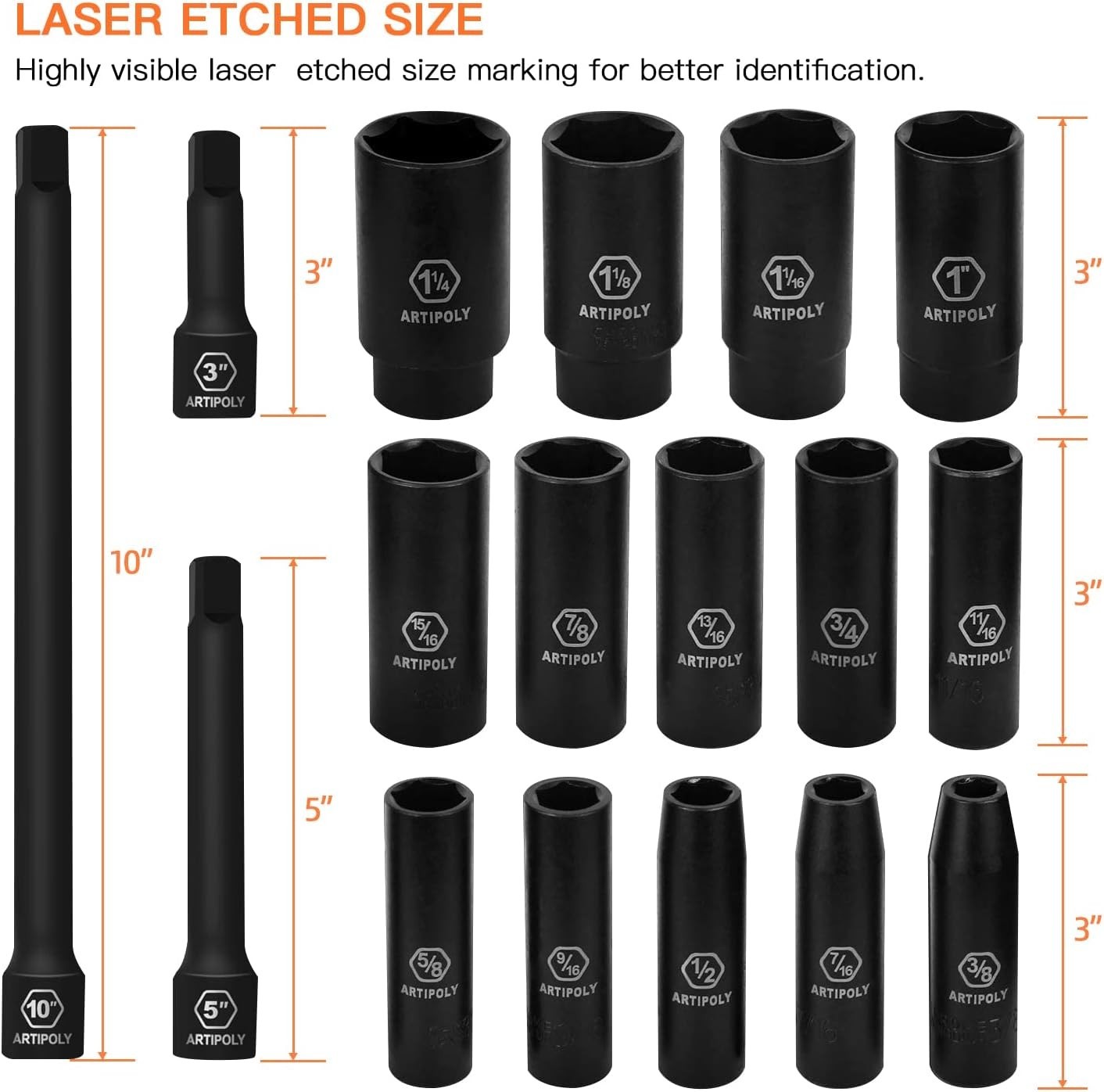 ANSI Certified 19-Piece SAE Deep Impact Socket Set