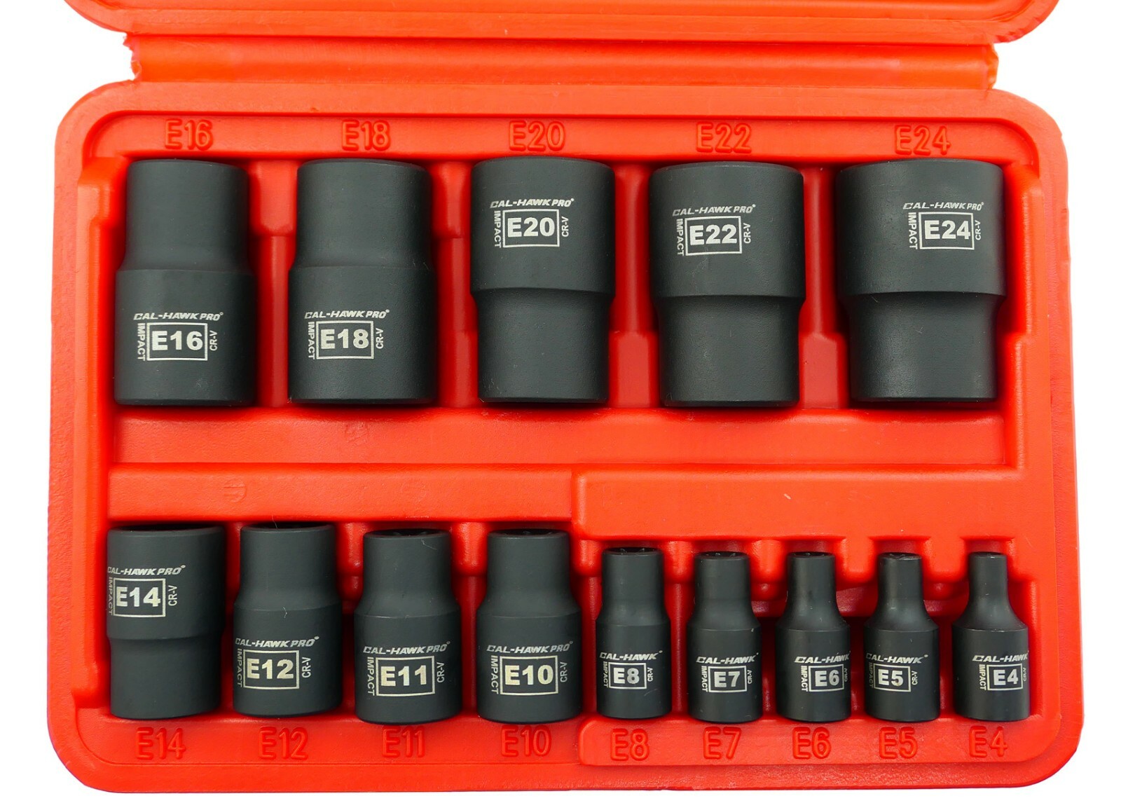 14-Pc Cr-Mo Female Star E-Torx External Bit Socket Set E4-E24 1/2″ 3/8″ 1/4″ Dr.