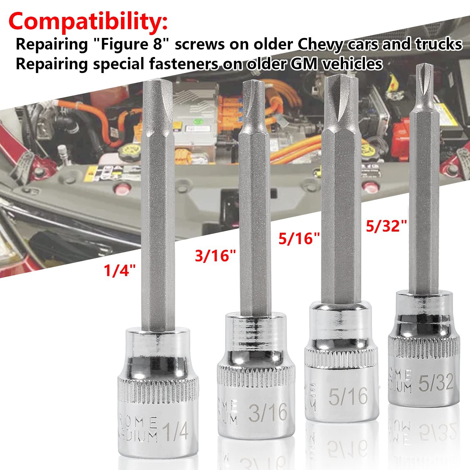4PCS Clutch Head Bit Socket Set Used with 3/8″ Square Drive Replace CTA 8755
