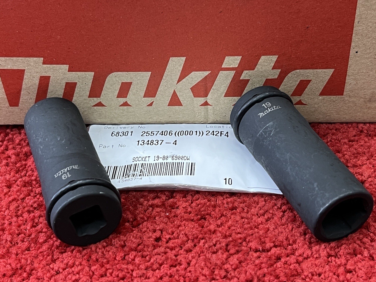 4x Genuine Makita 19mm Impact Socket 80mm long + retaining Pin + O-Ring 1/2”