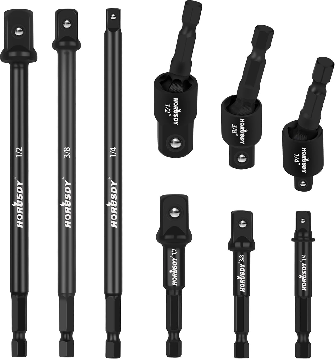 9-Piece Impact Drill Adapter Set – Compatible with 1/4″, 3/8″, and 1/2″