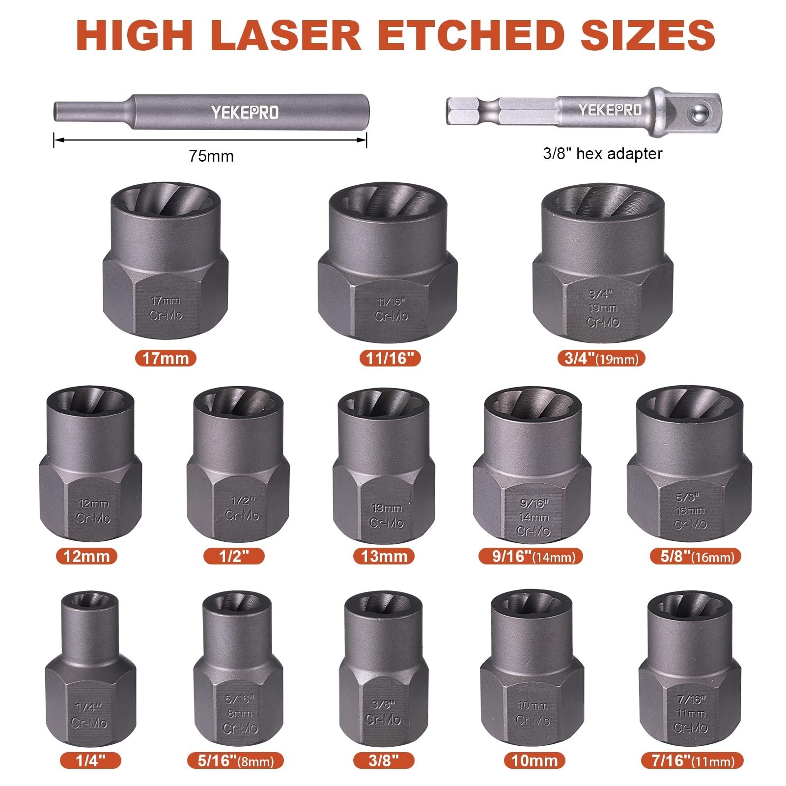 15 PCS Bolt Extractor Set – 3/8″ Drive Impact Tool for Stripped, Rusted & Damage