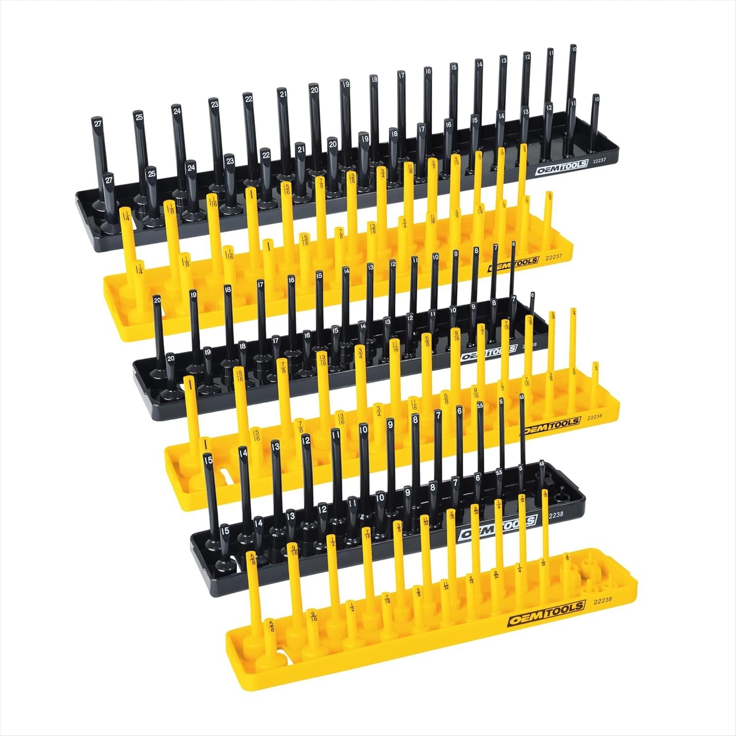 Brand New 6 Piece SAE and Metric Socket Tray Set in Black and Yellow