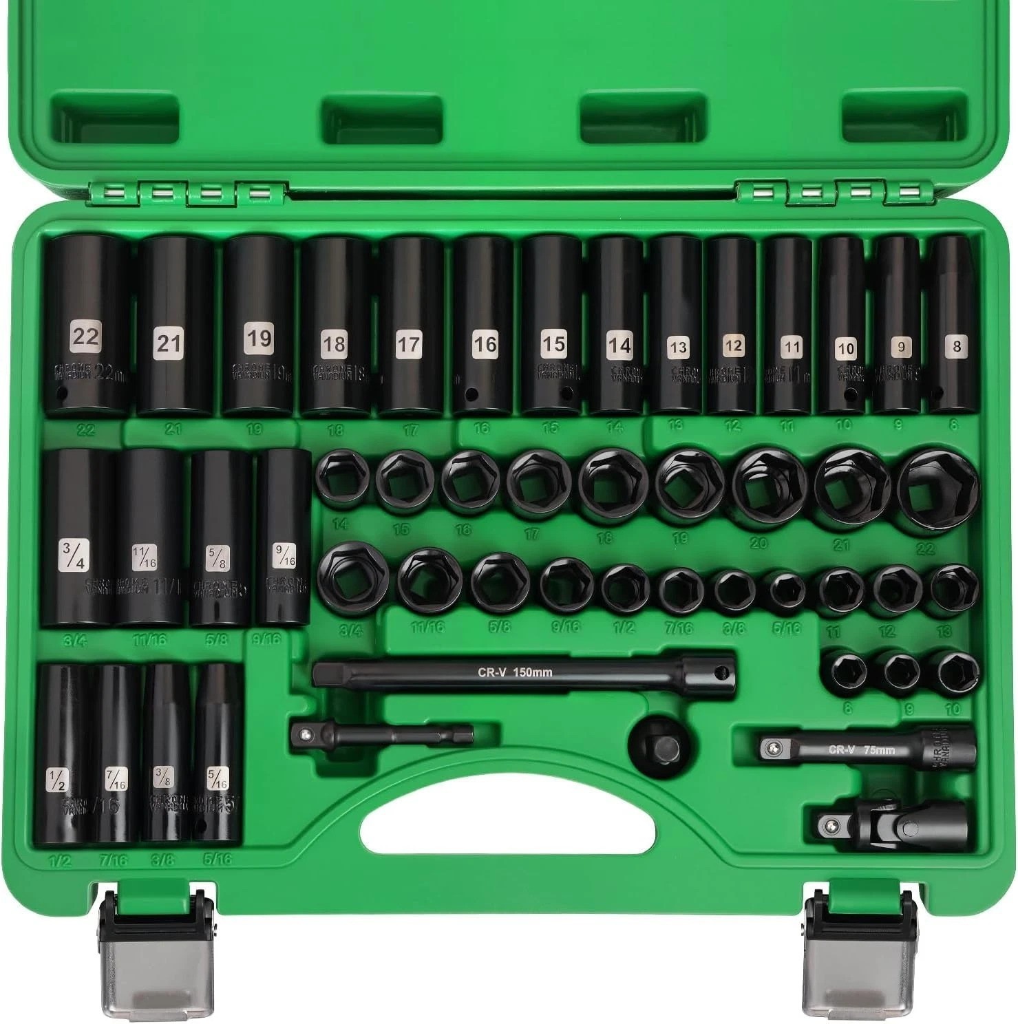 3/8″ Drive Impact Socket Set, 50 Piece Standard SAE 5/16 to 3/4 inch and Metr…