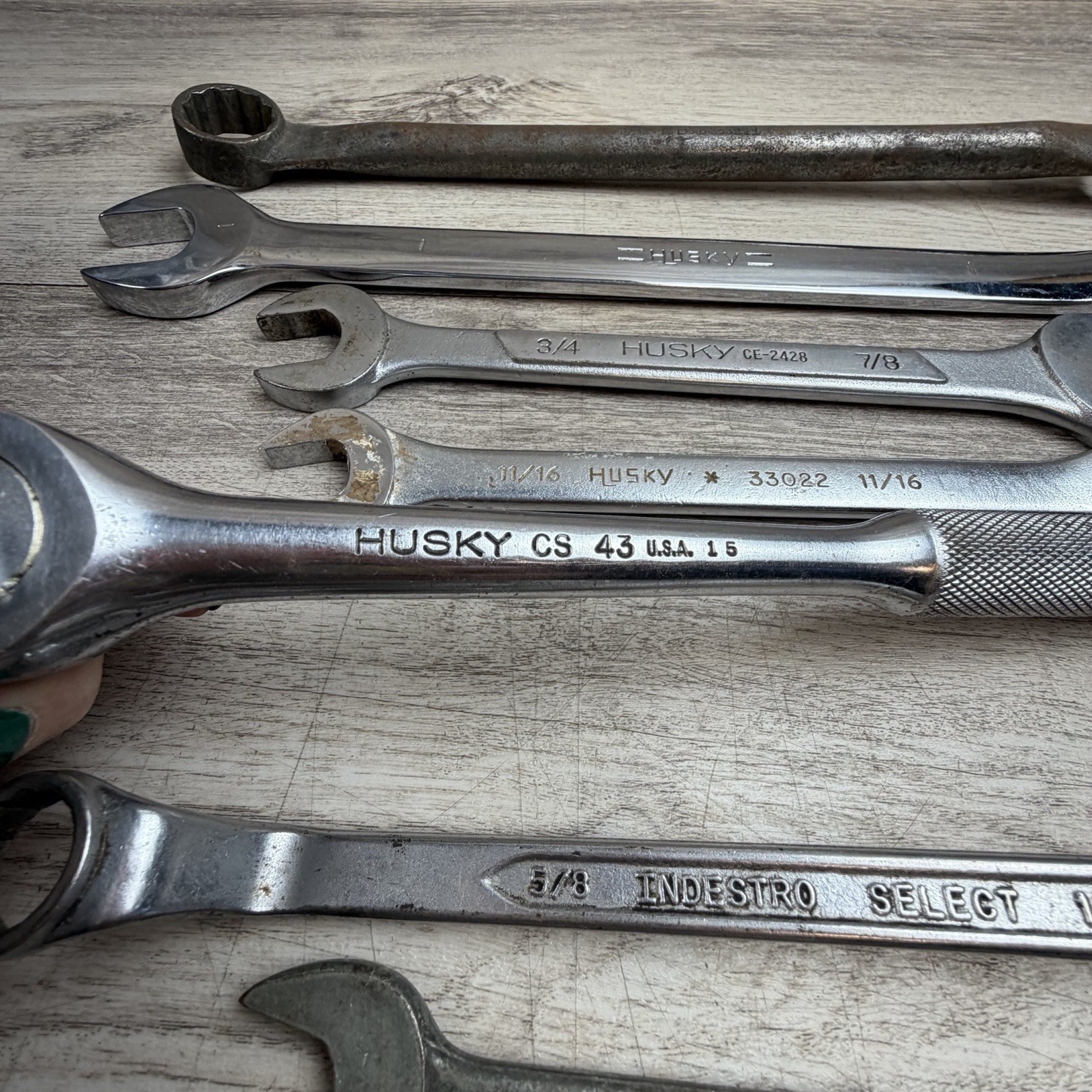 Wrench Lot 15pc Combination & Open End Various Sizes Husky Indestro Gedore +