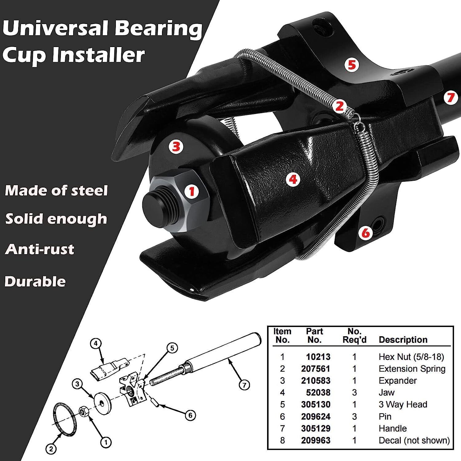 Truck Universal Bearing Cup Remover / Installer 7180 Fit 3-5/8″ to 6-1/2″ OD