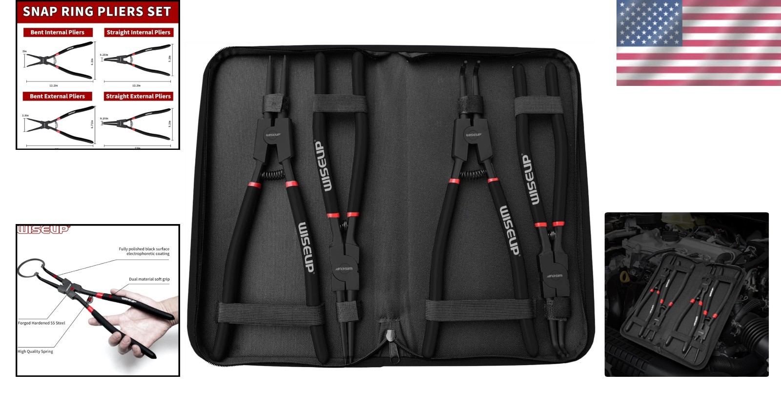Ergonomic 13 Inch Snap Ring Pliers Set – 4PCS for Precision Handling