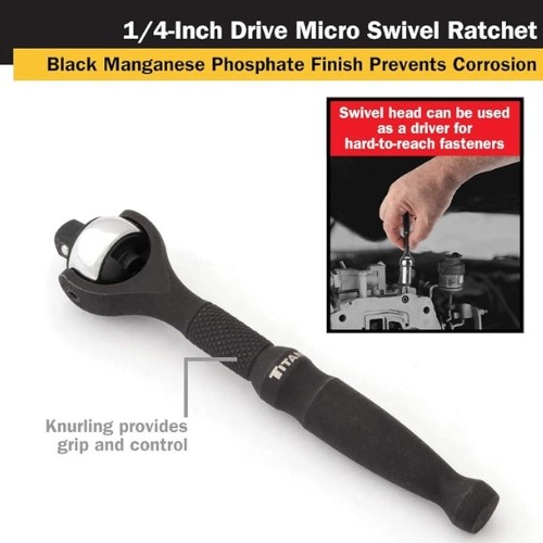 Titan 11313 Micro Swivel Head Ratchet, 1/4″ Drive x 4″