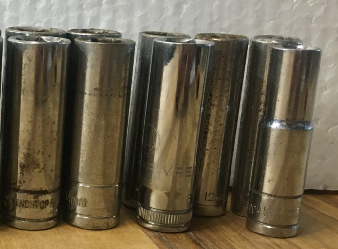 Lot Of 15 MM BENCHTOP, GEAR WRENCK, GREAT NECK, & OTHER Deep Sockets 3/8″ Drive