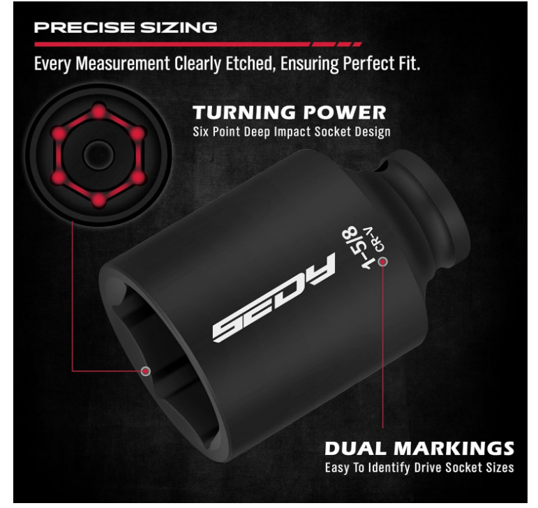 8-Piece SAE Deep Impact Socket Set – 1/2-Inch Drive for Wheel Axle Nuts