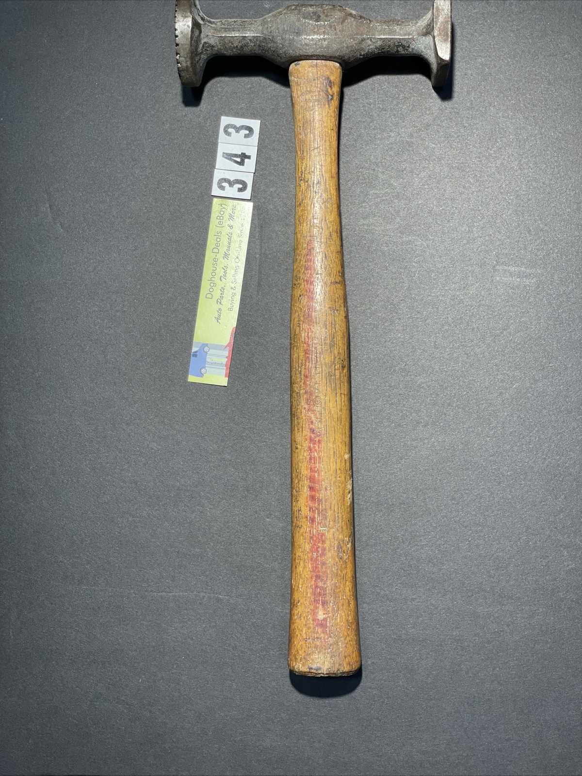 Vintage Auto Body Hammer, Wood Handle, 12-3/16″ Tall X 4-15/16″ Wide Head, #343